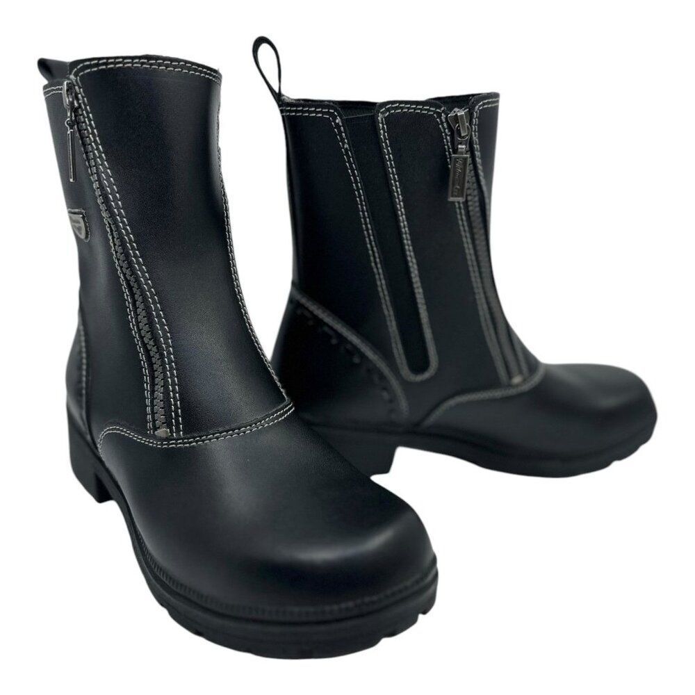 Milwaukee Motorcycle Boots Womens 11 Black Good Leather Front Zip MVB206 - Picture 3 of 16